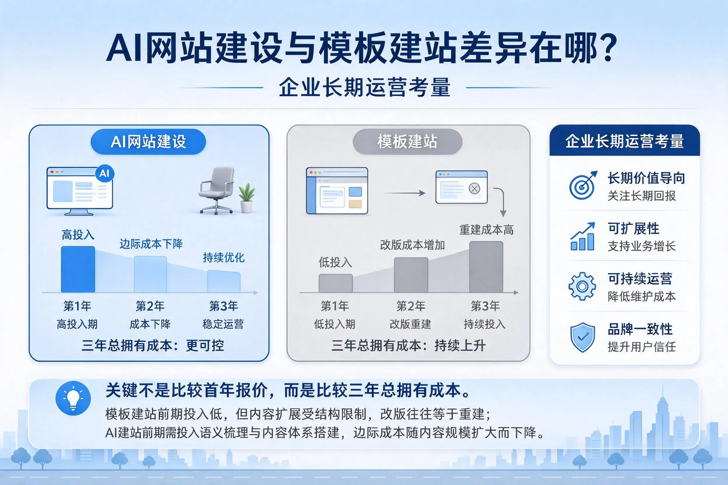 AI网站建设与模板建站差异在哪？潮州企业长期运营考量